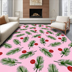 Festive Green Fir Sprigs Red Berries Rug