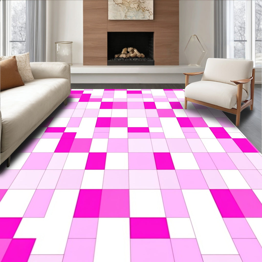 Pink White Gradient Block Pattern Rug