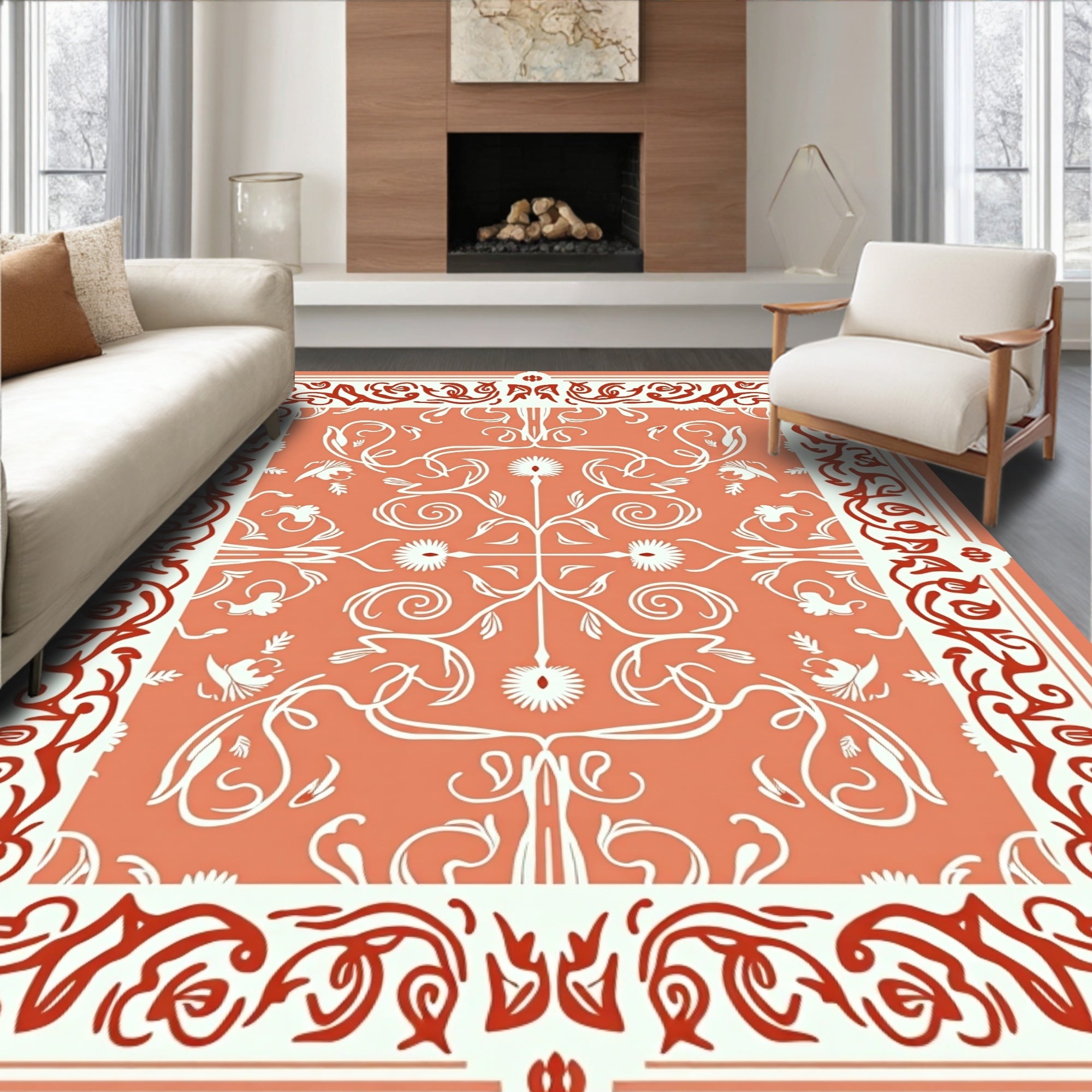 Ornate Floral Vine Pattern Rug