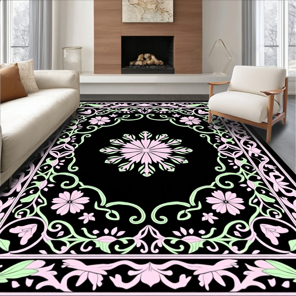 Floral Border With Central Medallion Design Rug