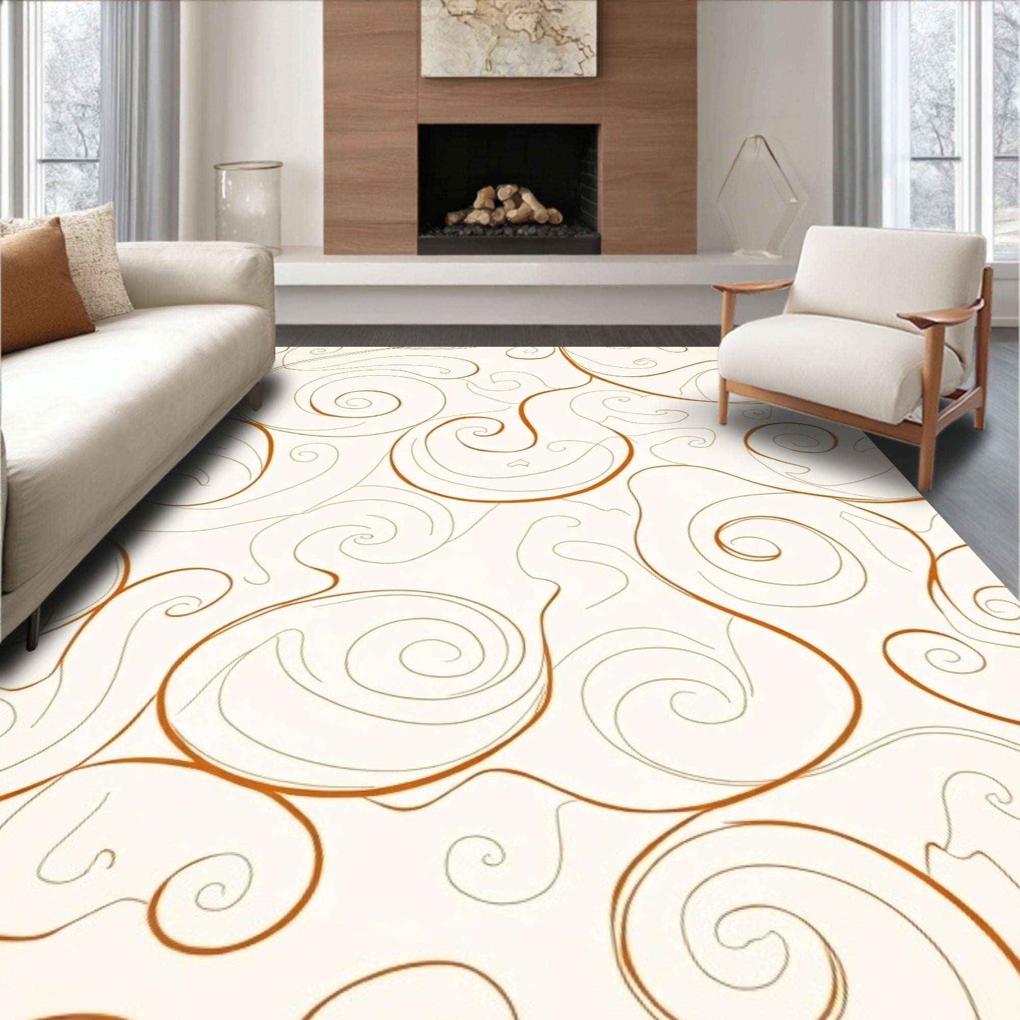Classic Swirl Patterned Copper Lines Rug