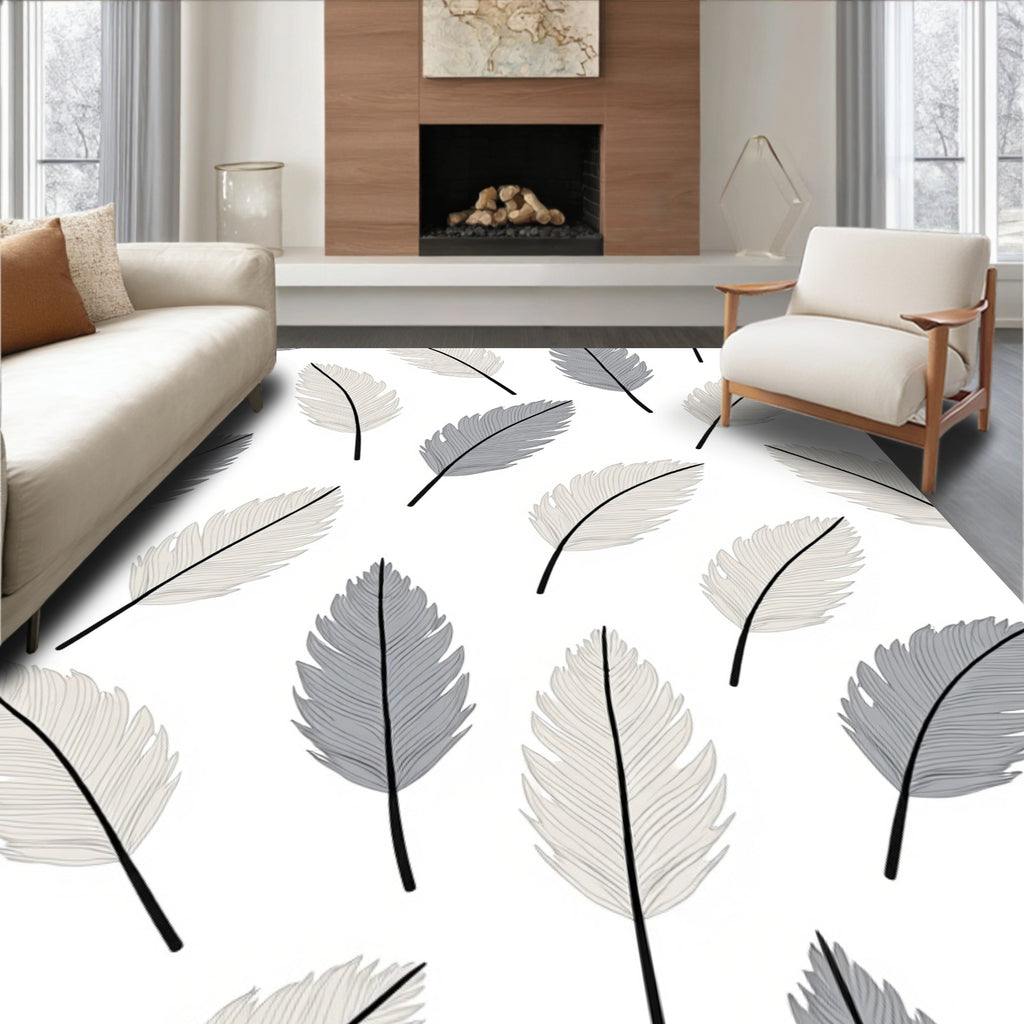 Feather Pattern Design In Grey And White Rug