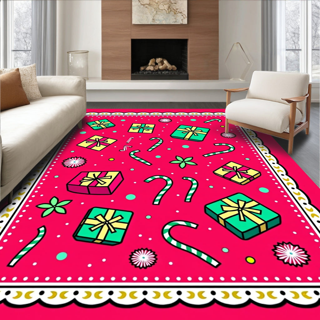 Festive Gift Candy Cane Holiday Whimsy Rug