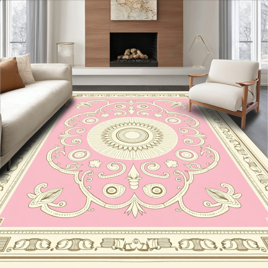 Pale Pink Rococo Floral Cartouche Rug