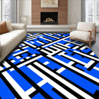 Abstract Blue White Black Geometric Pattern Rug