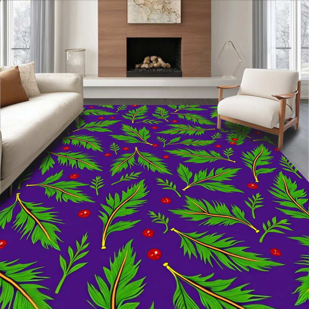 Foliage Print With Red Berries Rug