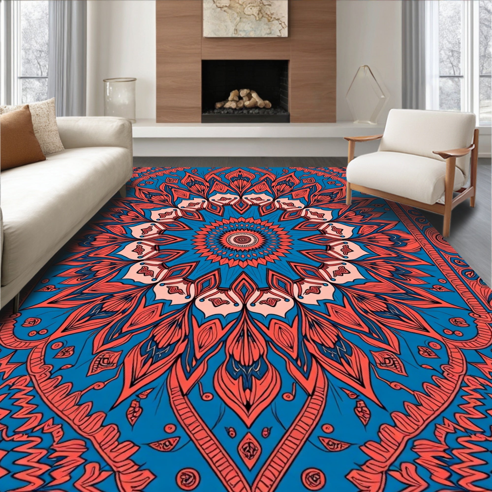 Intricate Floral Mandala Pattern Rug
