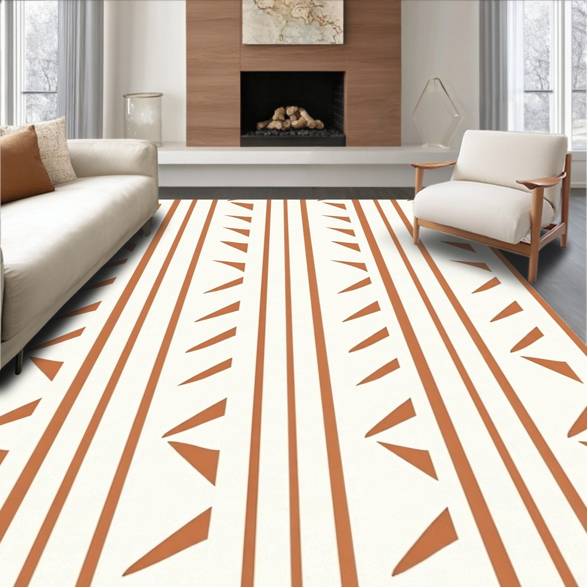 Terracotta Stripe Geometric Pattern Rug