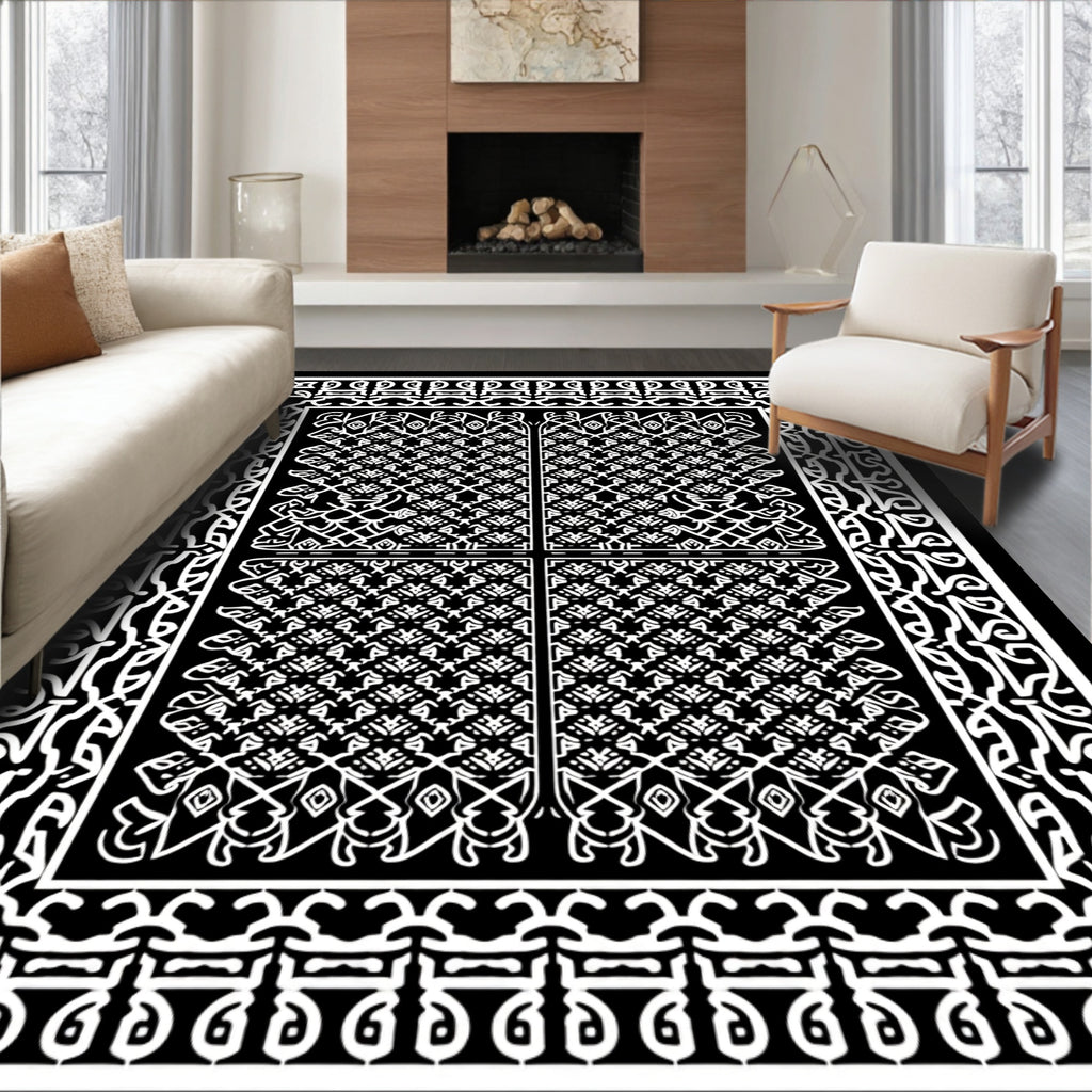 Monochromatic Intricate Geometric Pattern Rug
