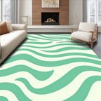 Abstract Teal White Wavy Stripes Rug