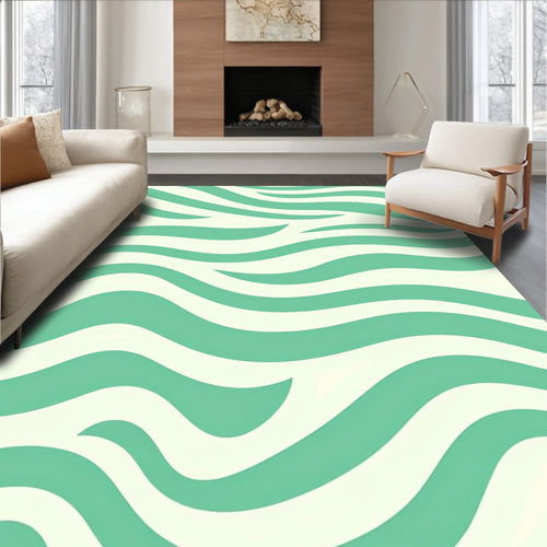 Abstract Teal White Wavy Stripes Rug