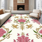 Pink Floral Swirls Gold Accents Rug