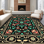 Black Coral Mint Floral Scroll Rug