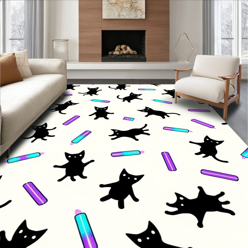 Playful Black Cats 2 Marker Pattern Rug
