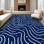 Wavy Line Abstract Indigo Dot Pattern Rug