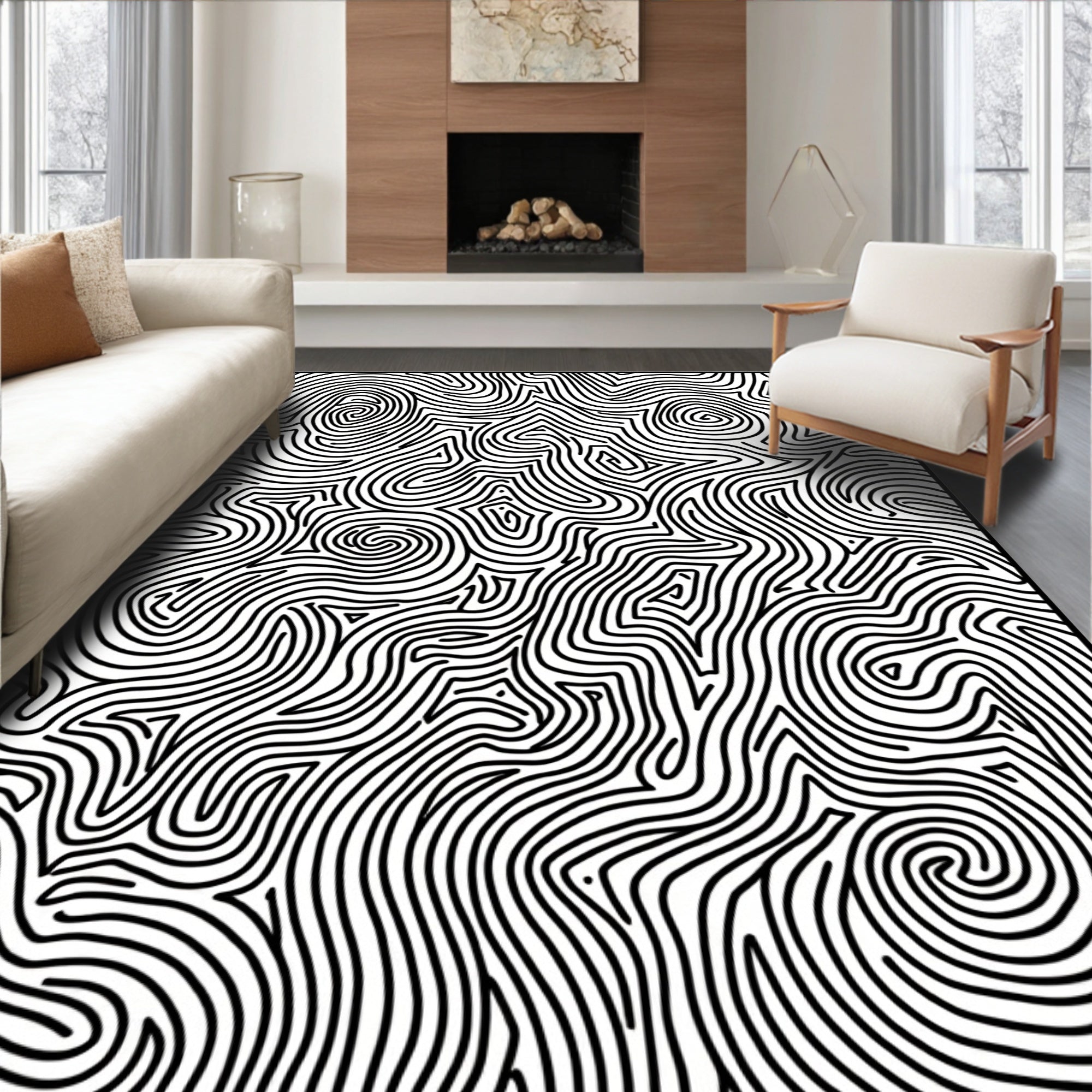 Abstract Wavy Lines Pattern Rug
