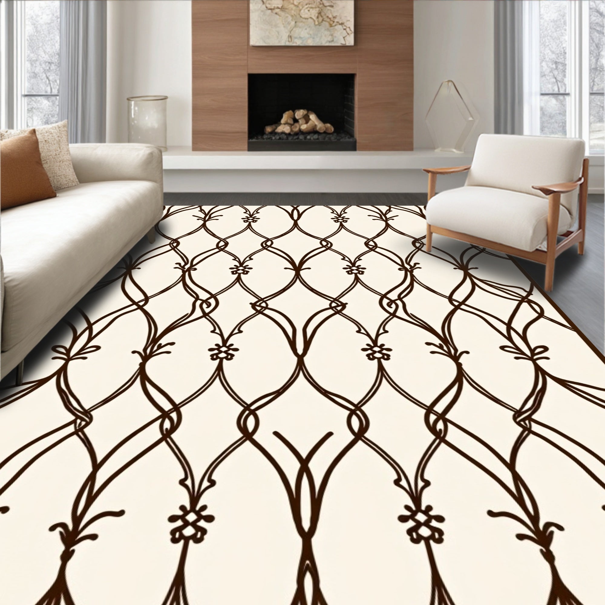 Elegant Lattice Vine Pattern Rug