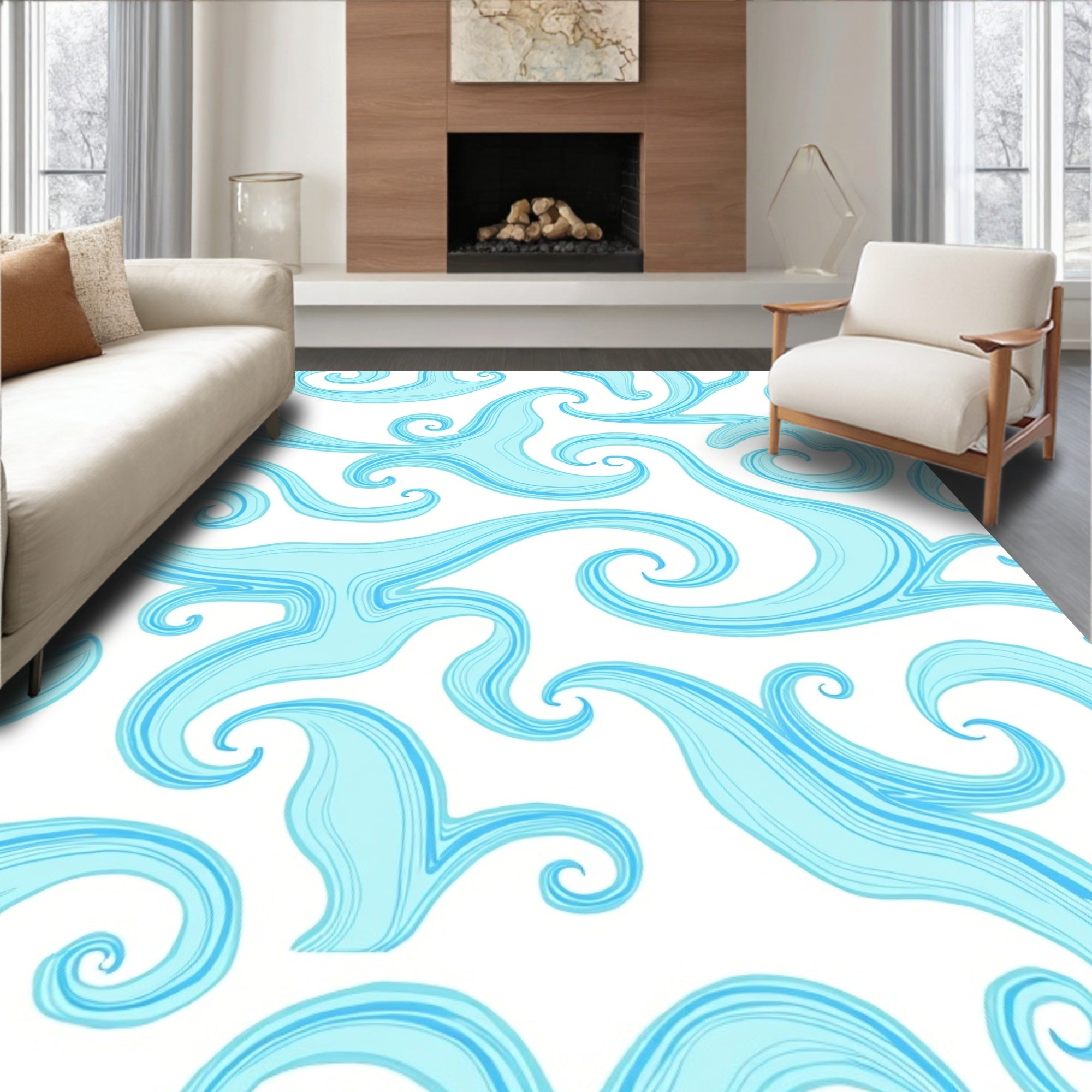 Aqua Swirls Patterned Rug