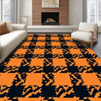 Orange Black Pixelated Checked Pattern Rug