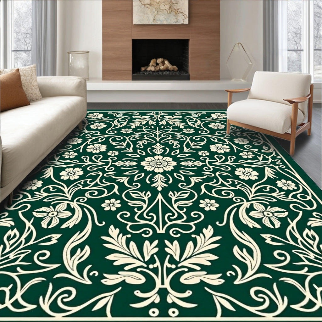 Elegant Floral Swirl Nature Pattern Rug