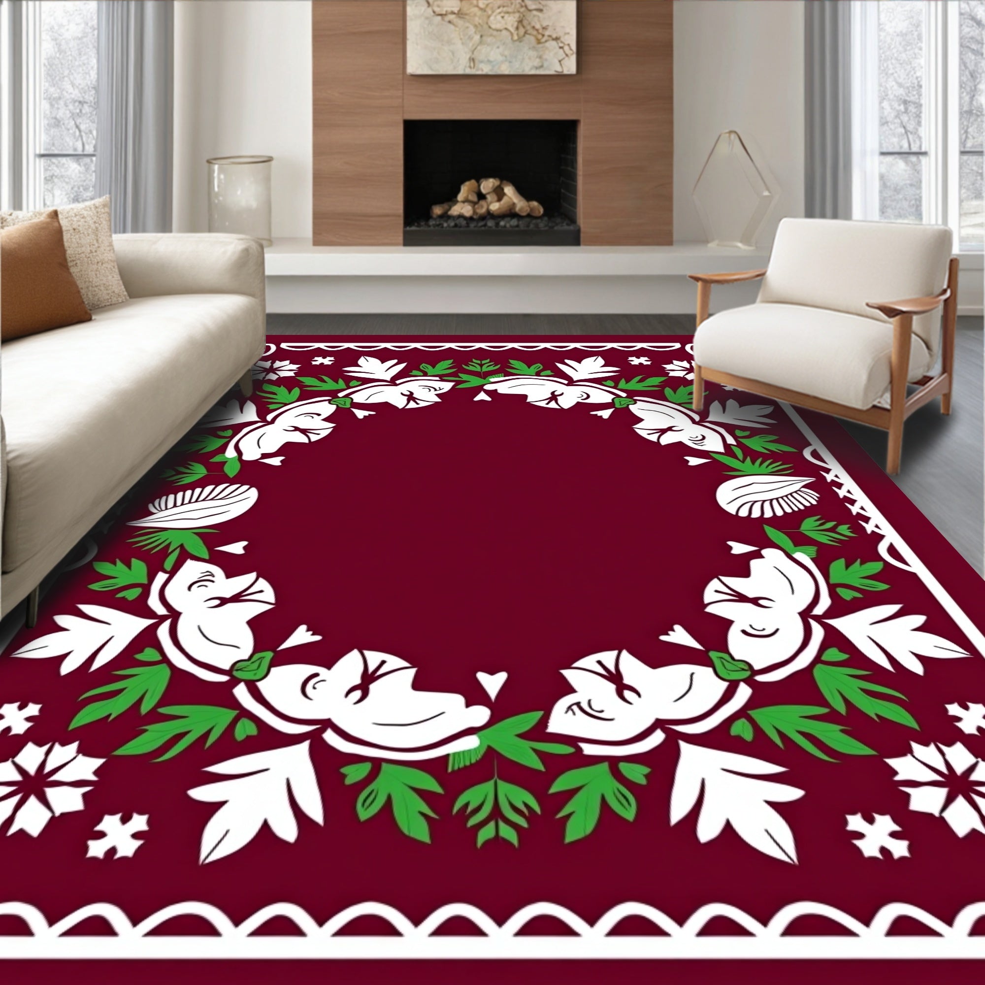 Floral Meadow Border Pattern Rug