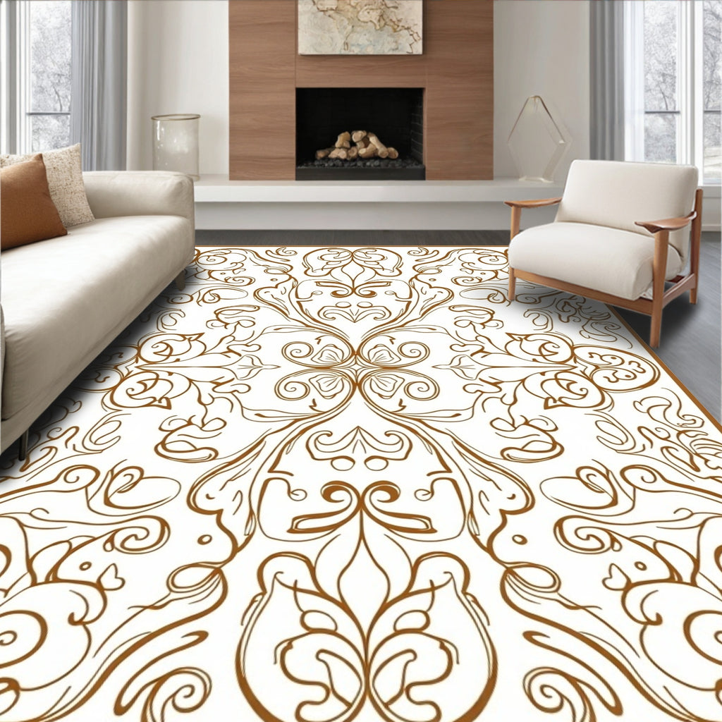 Intricate Brown Abstract Swirls Pattern Rug