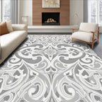 Elegant Grey Swirls Floral Pattern Rug