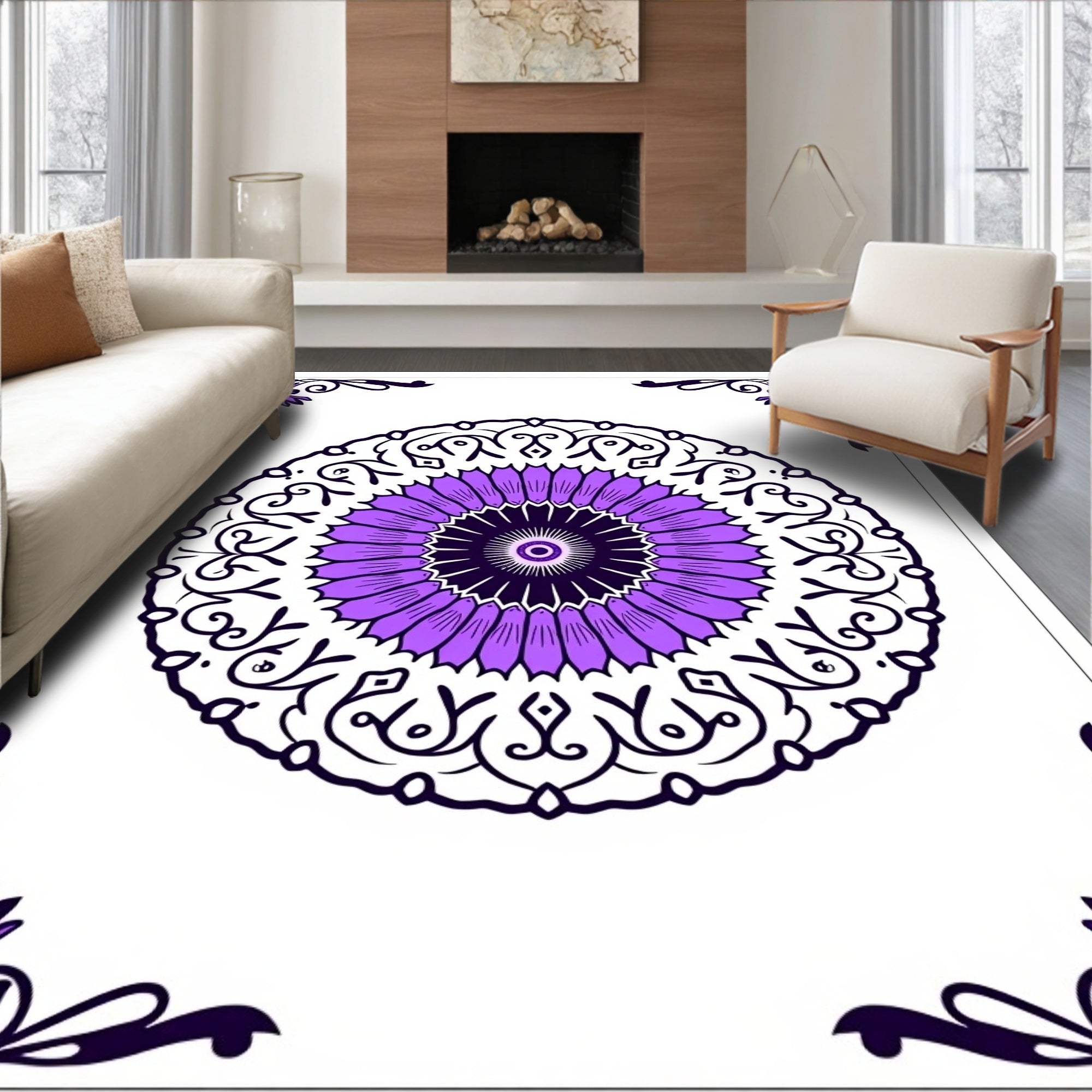 Purple Floral Mandala Pattern Rug