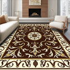 Chic Brown Gold Floral Scroll Rug