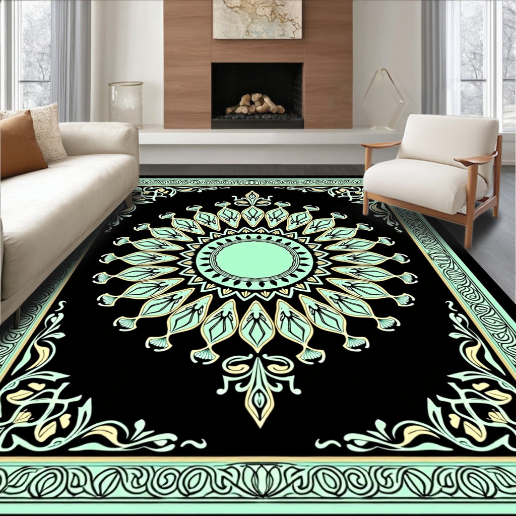 Mint Emerald Black Symmetrical Sun Rug