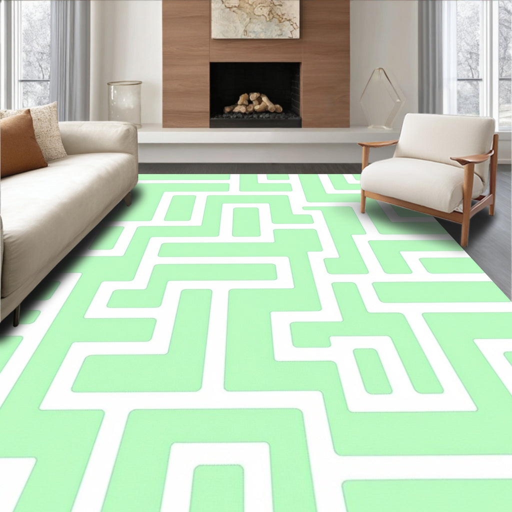 Mint Green Maze Pattern Rug