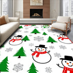 Whimsical Snowman Christmas Tree Snowflakes Rug