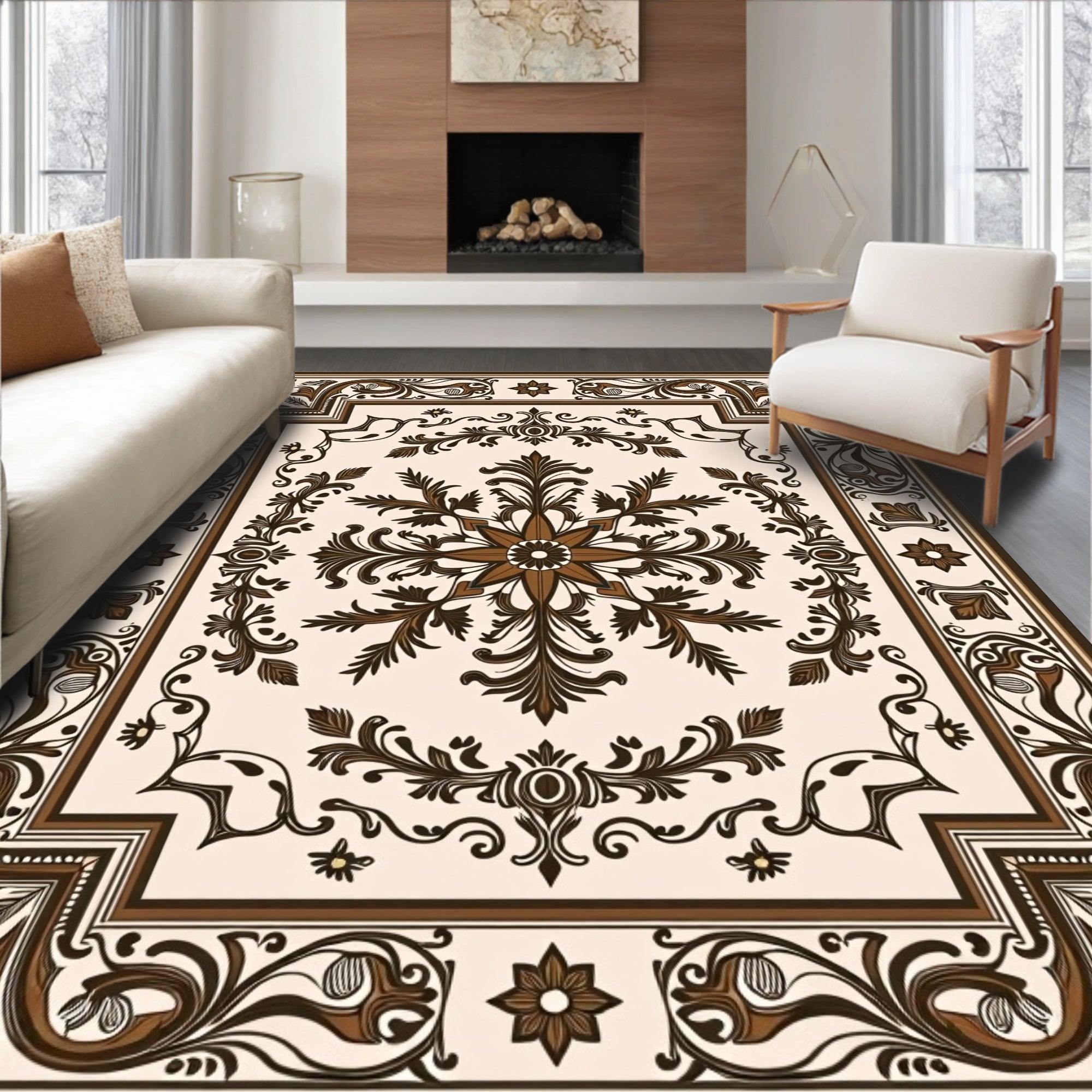 Brown Floral Medallion Pattern Rug