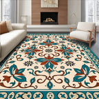 Classic Floral Medallion Ivory Teal Rug