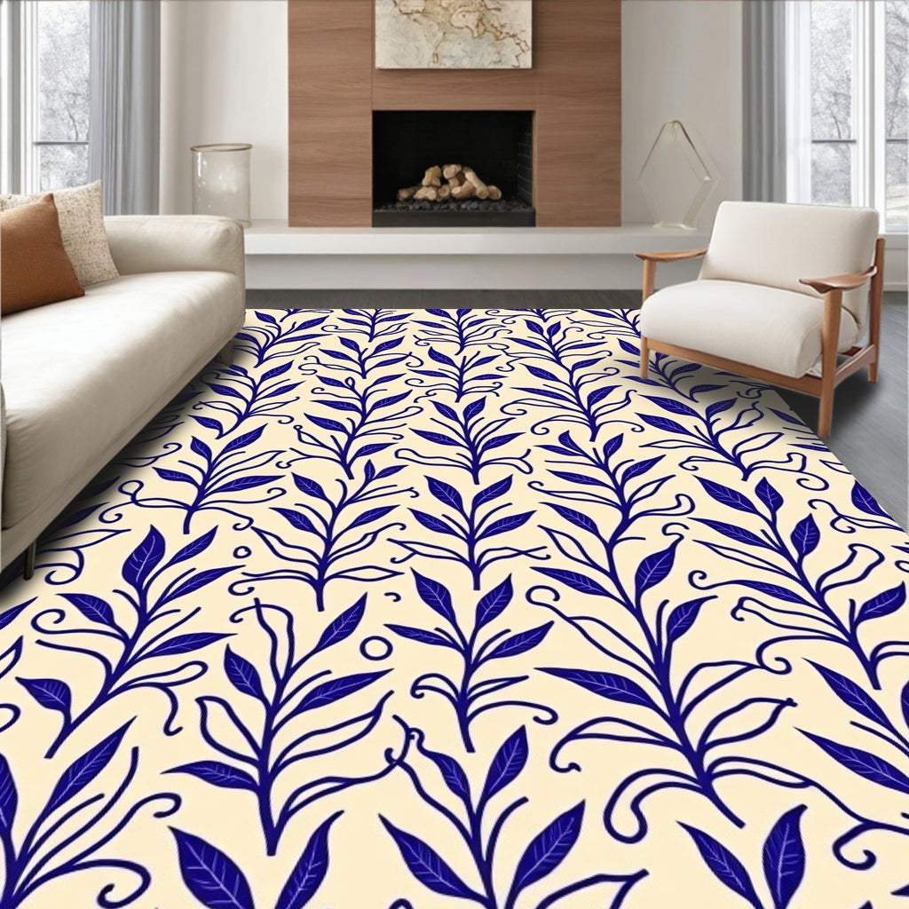 Blue Botanical Vine Pattern Rug