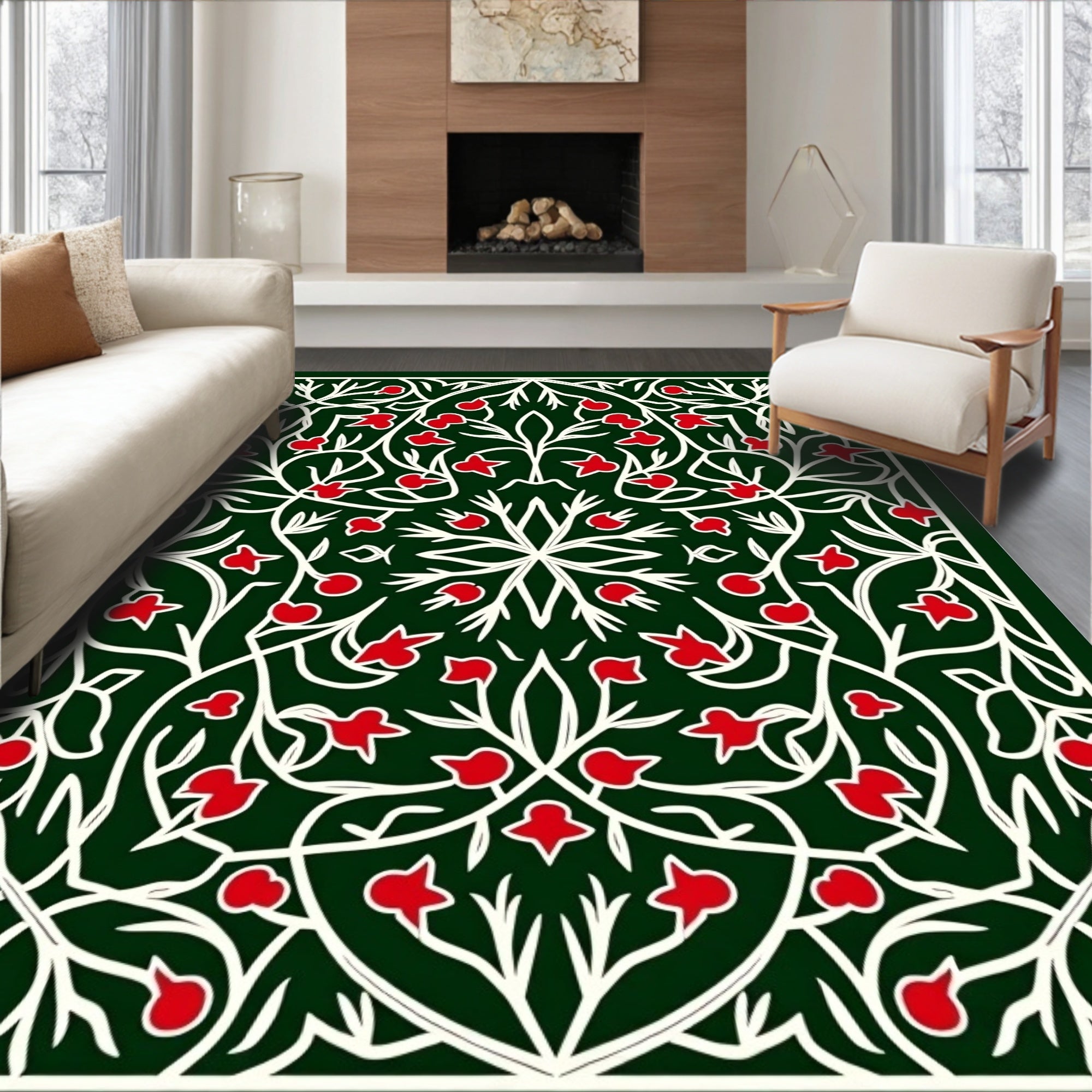 Crimson Forest Arabesque Vine Rug