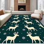 Cream Reindeer Snowy Teal Landscape Rug
