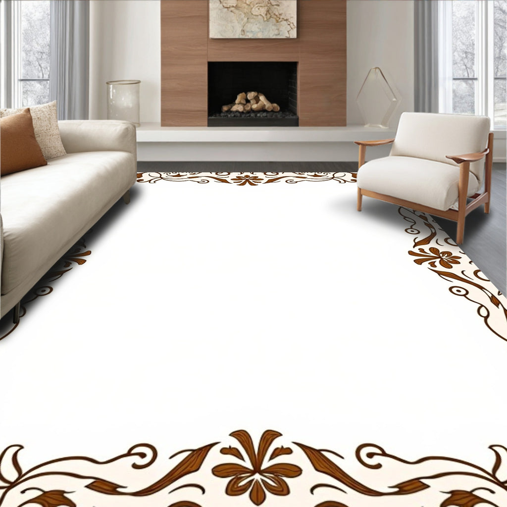 Ornate Floral Scrollwork Border Design Rug