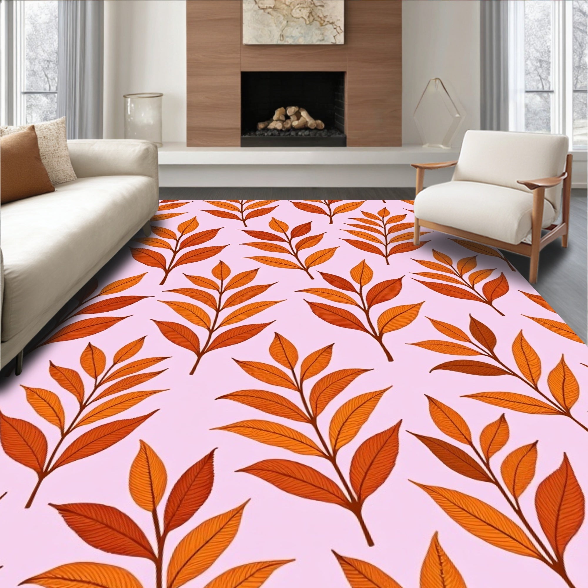Autumn Leaf Pattern On Pink Rug