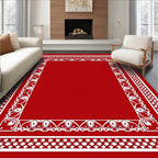 Ornate Red White Floral Border Design Rug