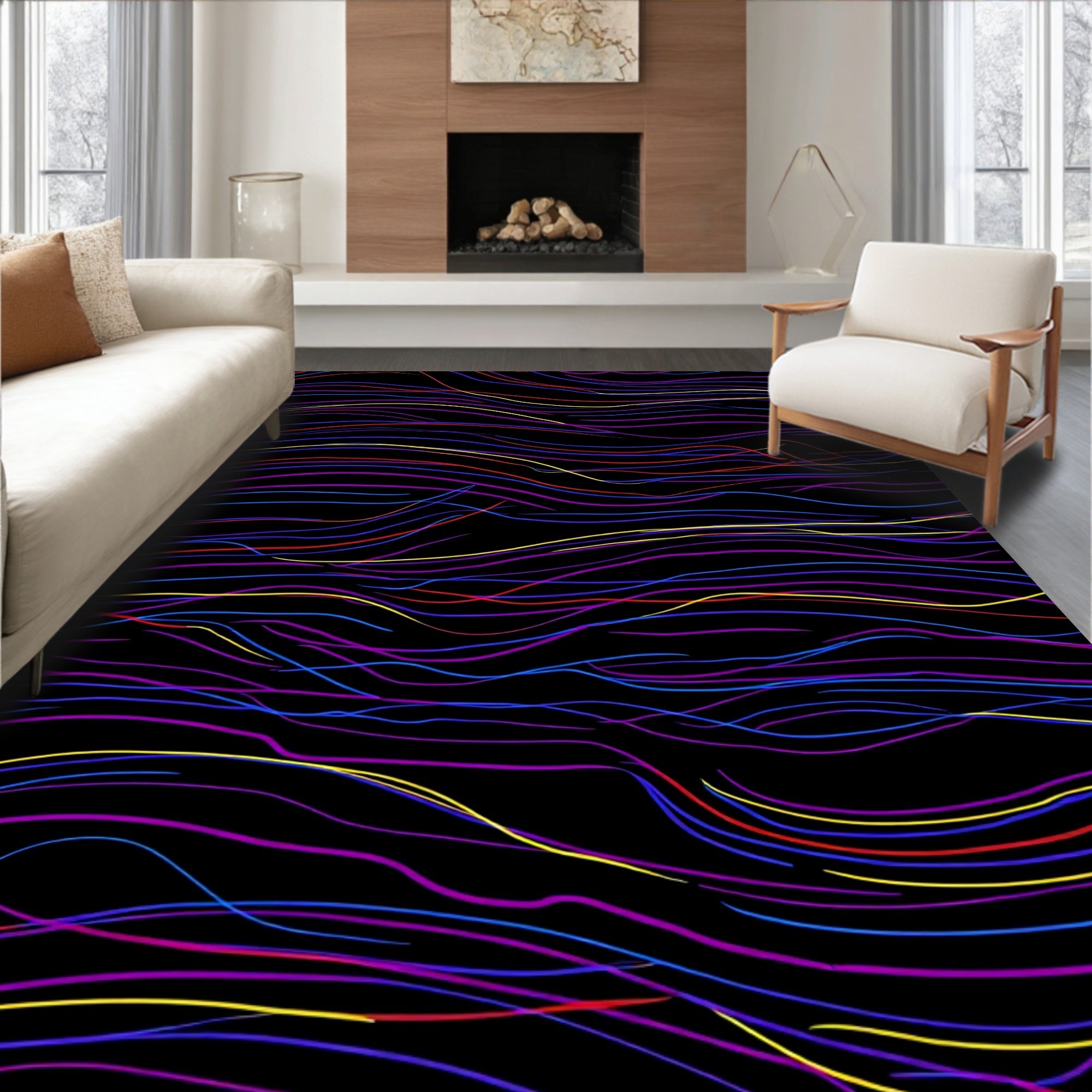 Wavy Color Lines Abstract Design Rug