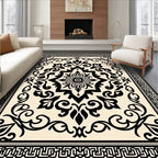 Vintage Floral Medallion Scroll Border Rug