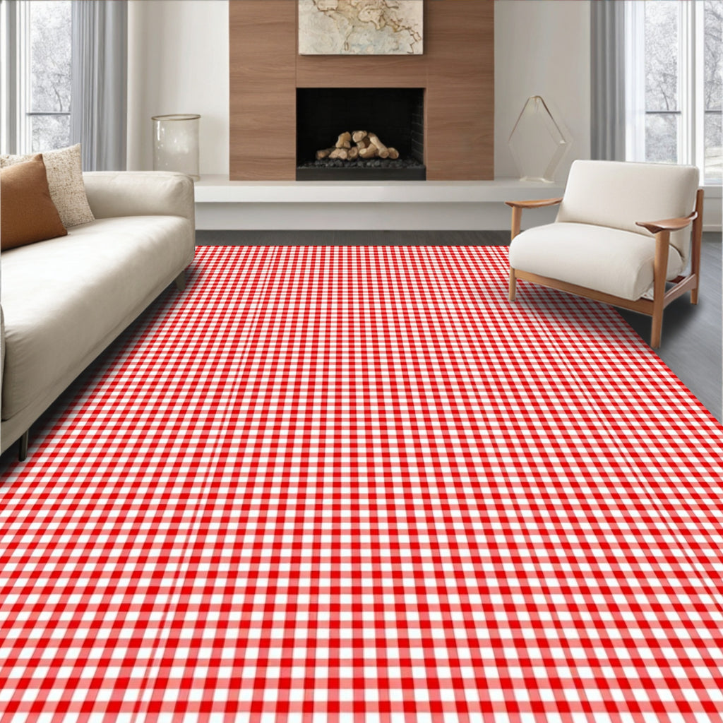 Classic Red White Gingham Check Rug