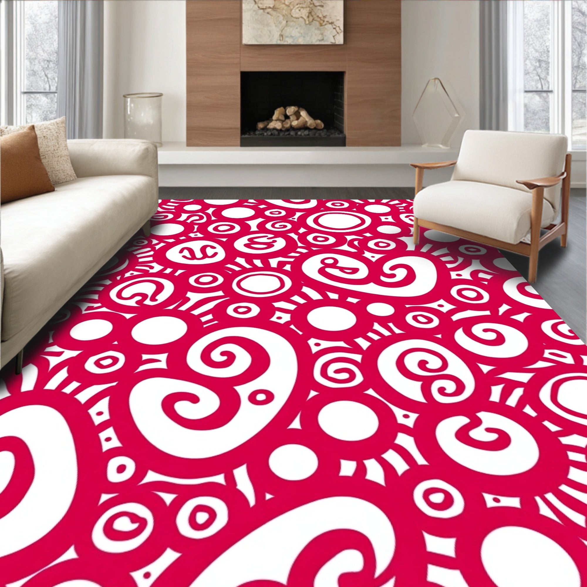Crimson Swirls Circular Collage Rug