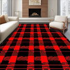 Bold Red Black Plaid Check Rug