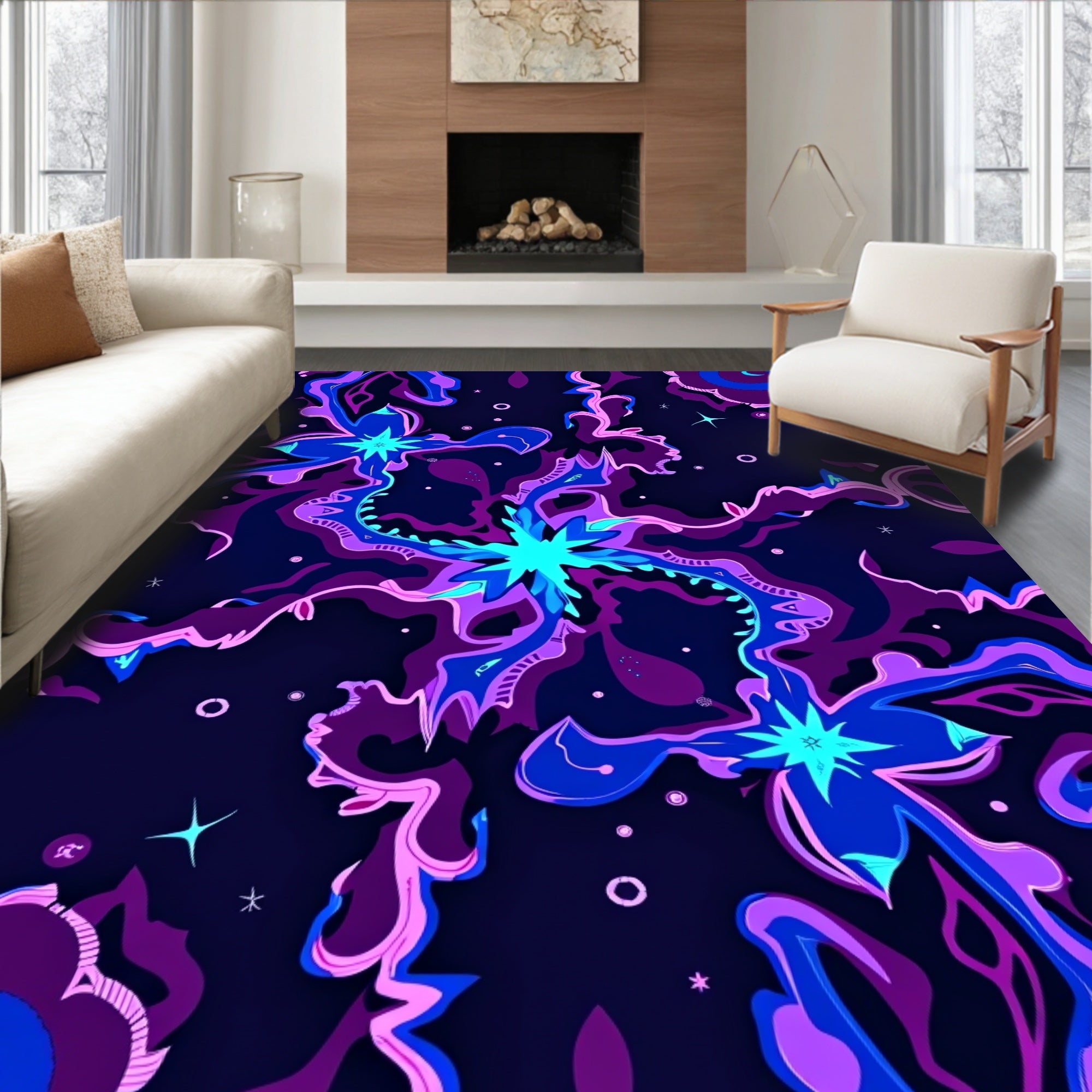 Vibrant Abstract Floral Swirls Design Rug