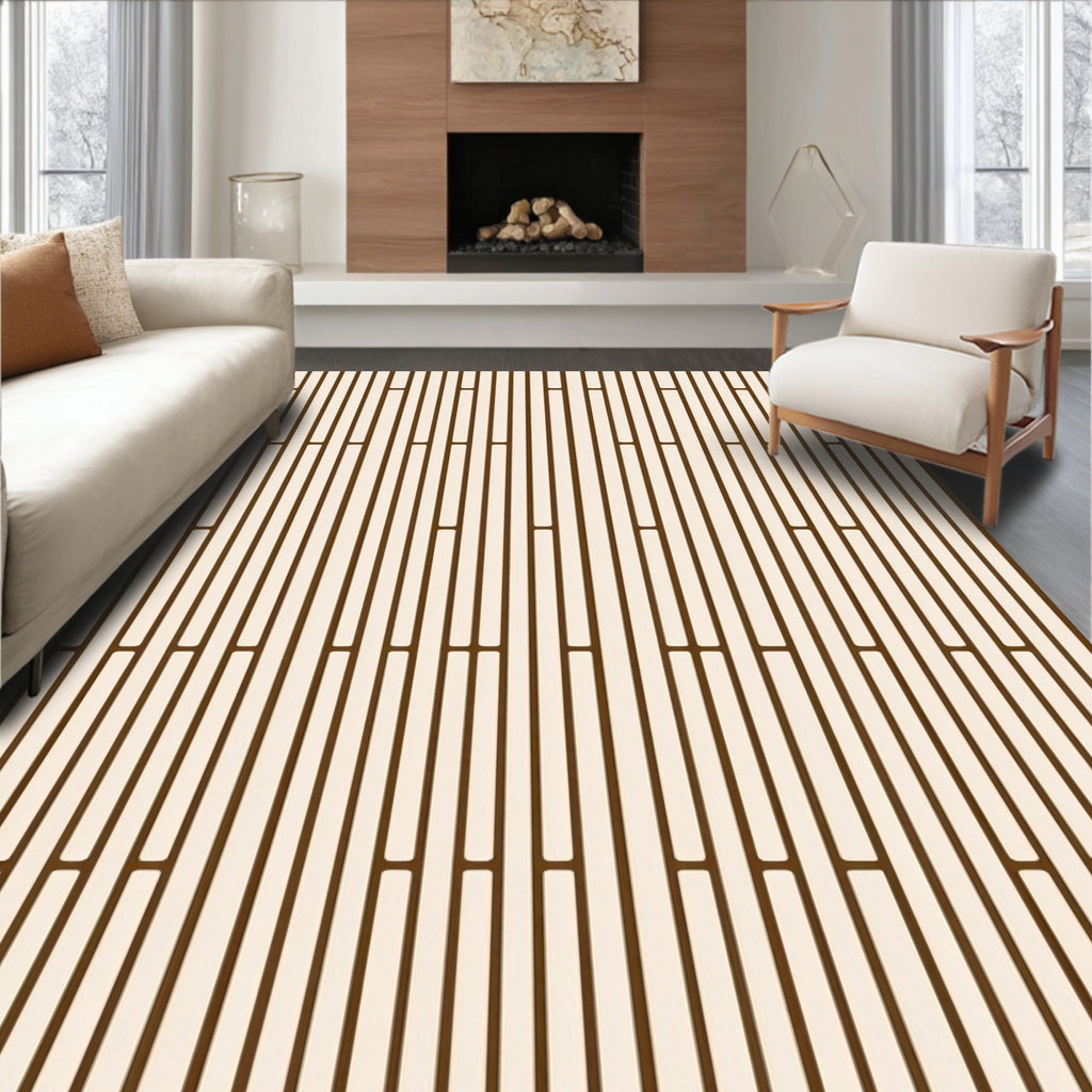 Vertical Tan Brown Stripe Design Rug