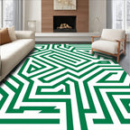 Green White Geometric Maze Pattern Rug