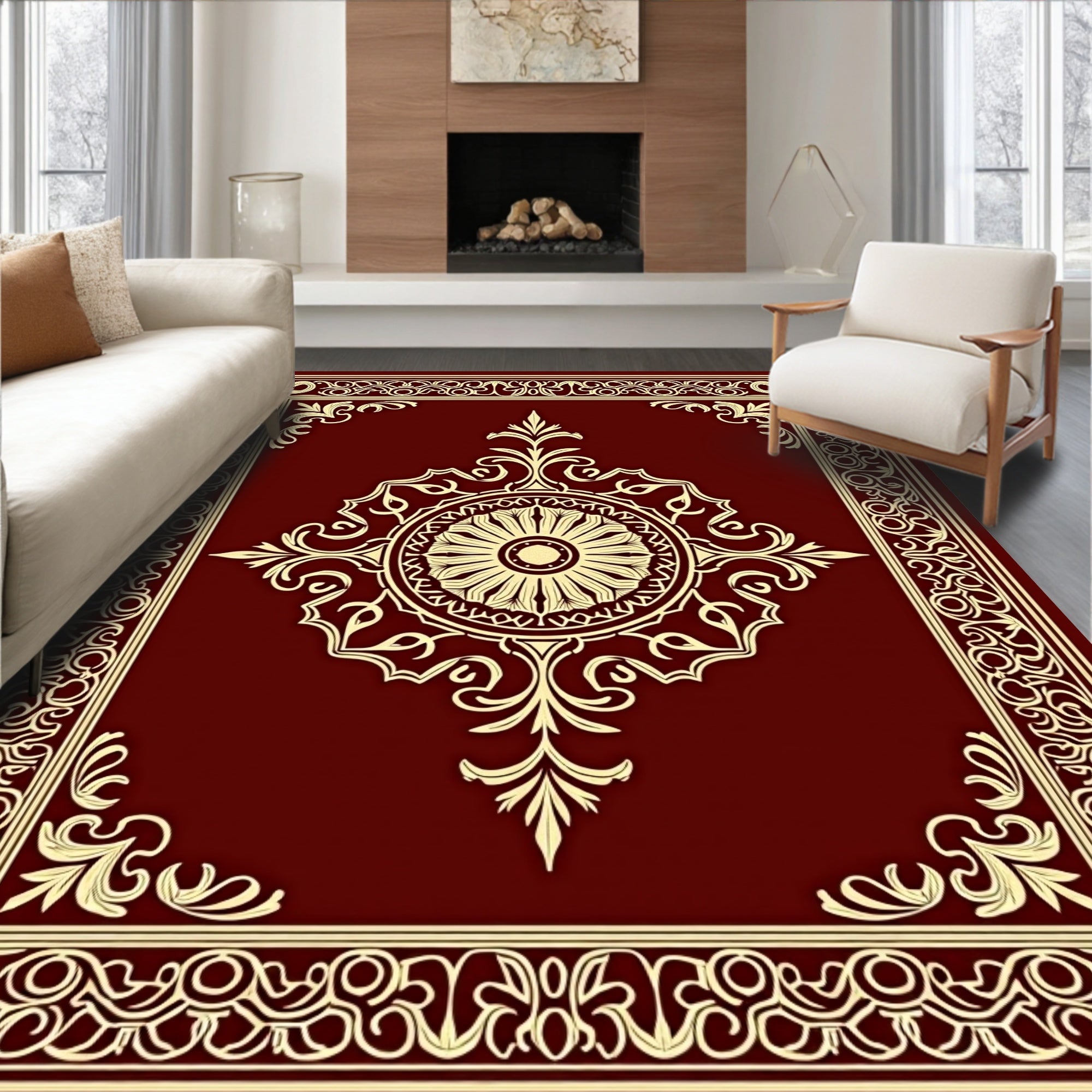 Elegant Vintage Floral Border Design Rug