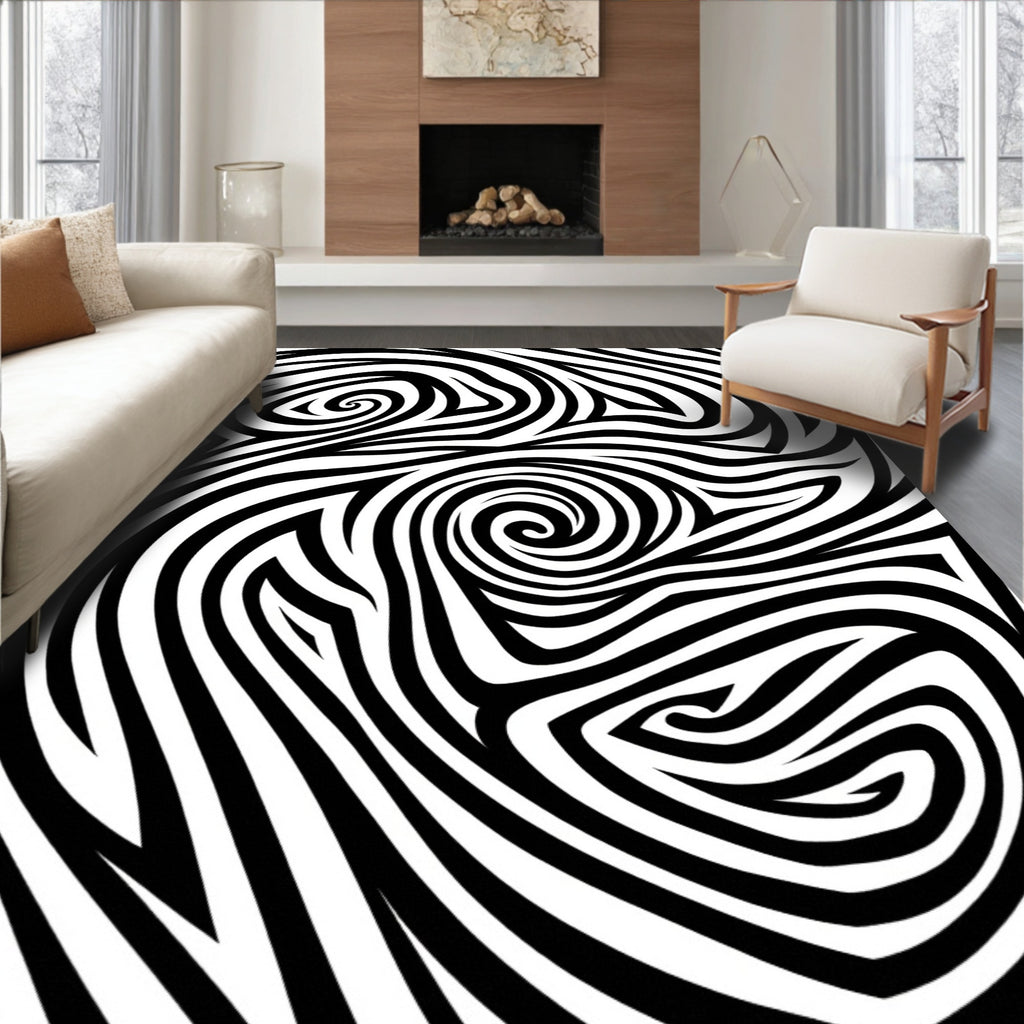 Monochrome Swirl Organic Lines Rug